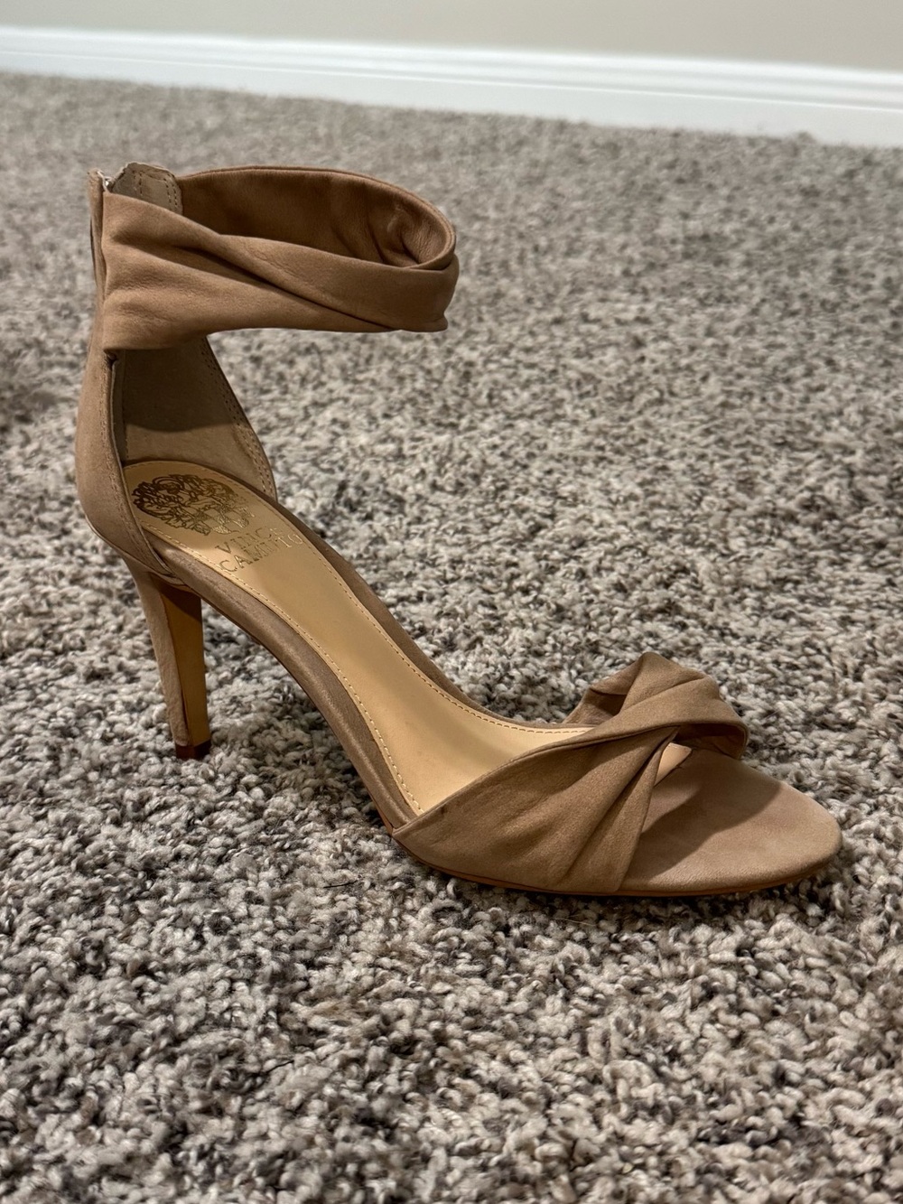 Ankle Tie High Heel Sandal in Taupe